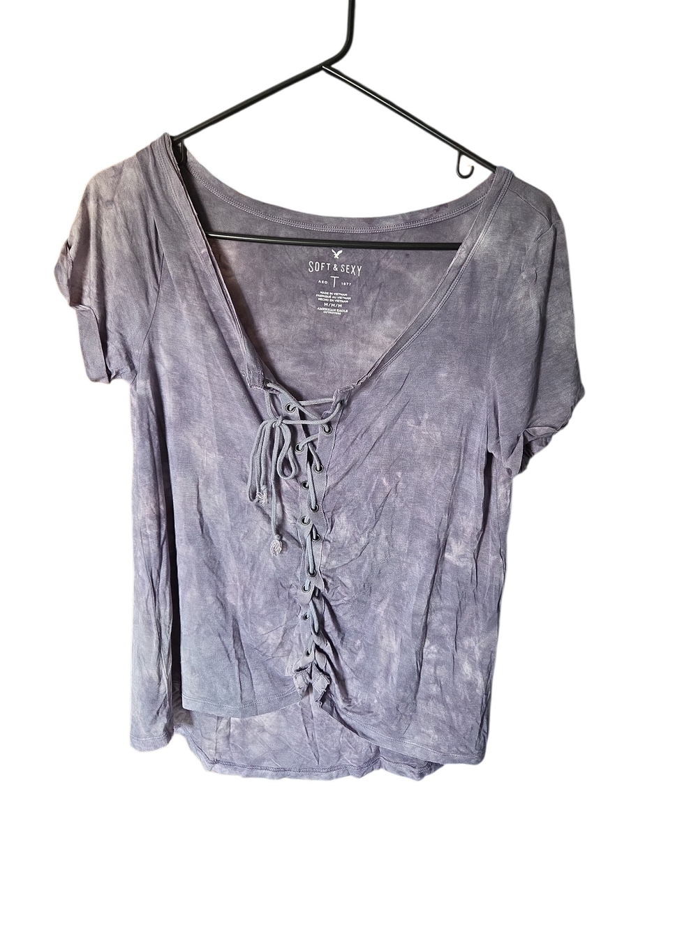 American Eagle Soft Sexy Tie Dye Lace Up Front Short Sleeve Tee Purple M